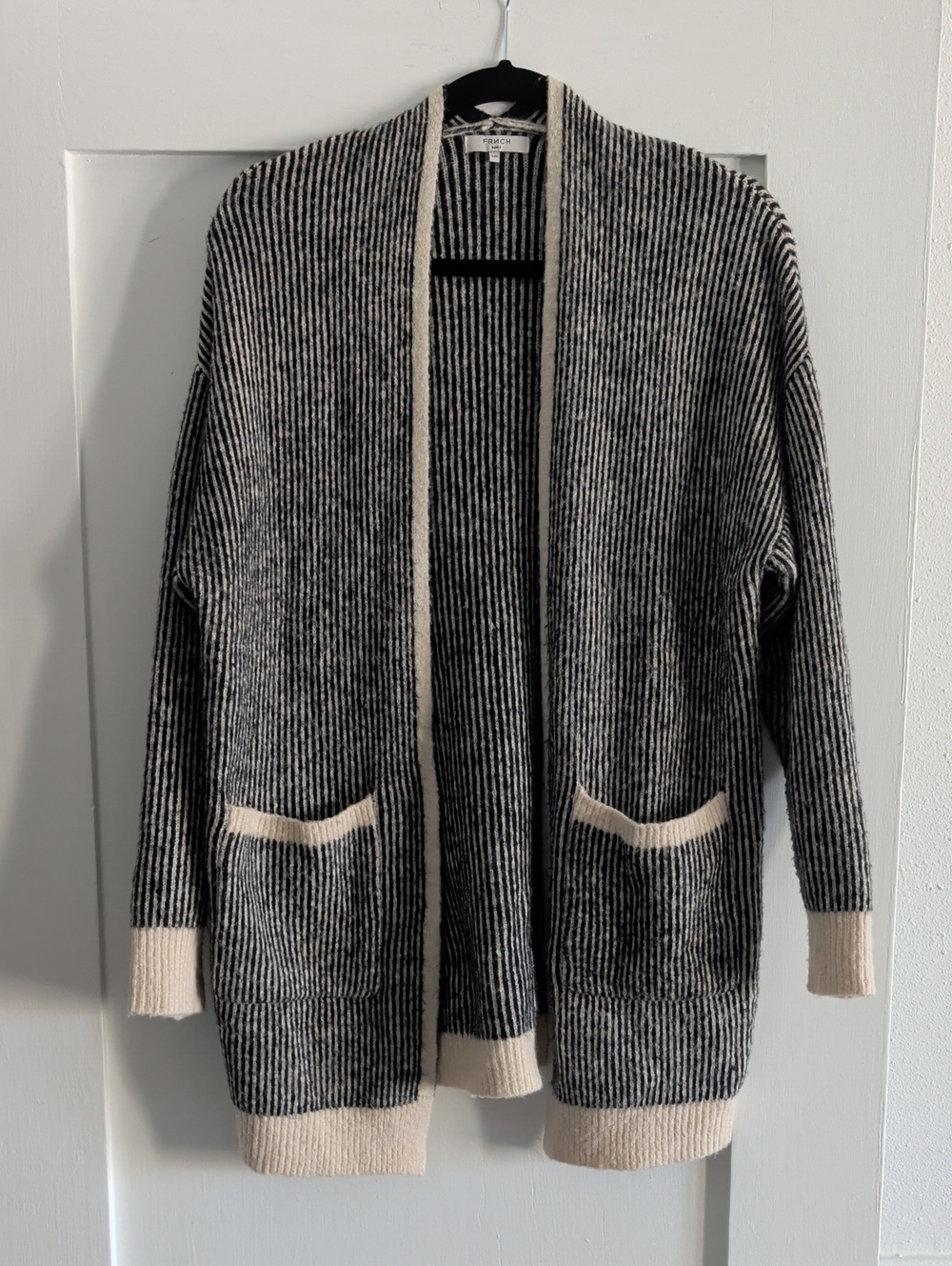 FRNCH Black & Cream Striped Open-Front Cardigan